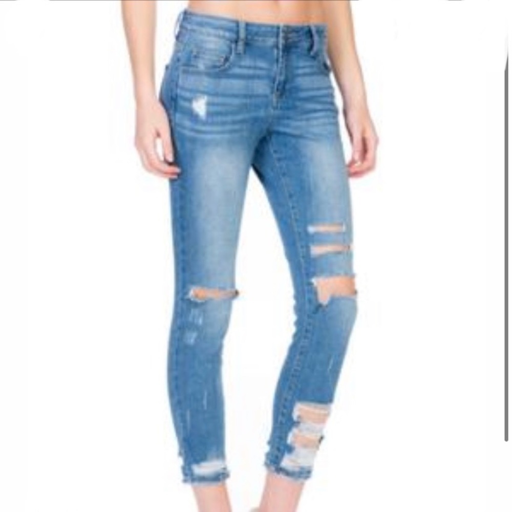 CELLO light wash mid rise distressed denim jeans